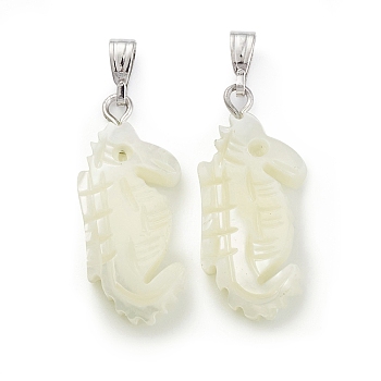 Natural Trochid Shell/Trochus Shell Pendants, Sea Horse Charms, with Platinum Tone Iron Findings, Seashell Color, Fit for 1.8mm Rhinestone, 26x10.5x4mm, Hole: 6x2mm