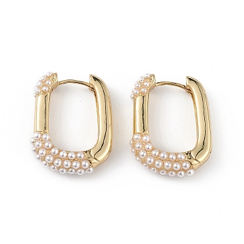 Plastic Imitation Pearl Oval Hoop Earrings, Brass Jewelry for Women, Long-Lasting Plated, Lead Free & Cadmium Free, Real 18K Gold Plated, 25x19x7mm, Pin: 0.8mm