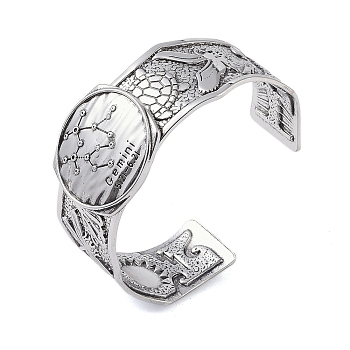 Constellation Alloy Open Cuff Bangles for Women Men, Antique Silver, Gemini, Inner Diameter: 2-1/2 inch(6.2cm), 20~31mm