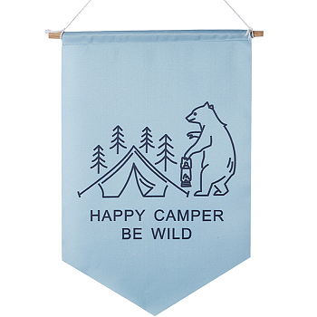 Polyester Outdoor Camping Hanging Flag, for Summer Camping Decoration Supplies, with Wood Bar, Bear, 465x303x1mm