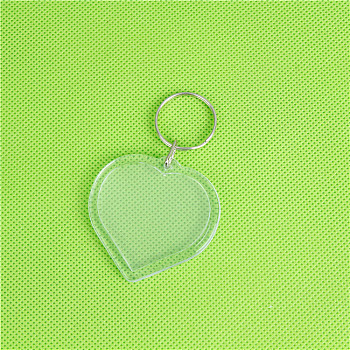 Acrylic Photo Frame Keychain, with Iron Split Key Rings, Heart, 5x5cm