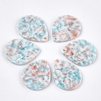 Cellulose Acetate(Resin) Pendants, teardrop, Sky Blue, 29x23x2.5mm, Hole: 1.5mm