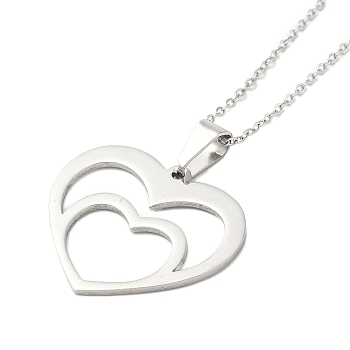 304 Stainless Steel Cable Chain Heart Frame Pendant Necklaces for Women, Stainless Steel Color, 19.88 inch(50.5cm), Pendant: 28.5x33mm