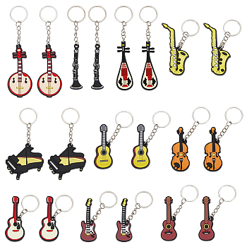 AHADERMAKER 20Pcs 10 Style Silicone Pendant Keychains, with Platinum Plated Iron Findings, Violin & Grand Piano & Saxophone, Mixed Color, 5.6~12.4cm, 2pcs/style 