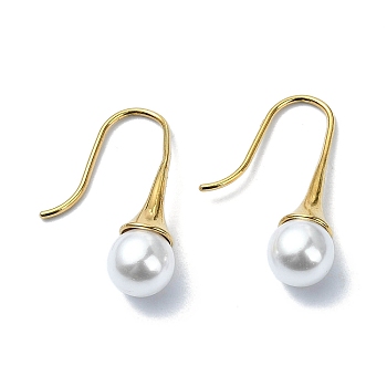 Ion Plating(IP) 304 Stainless Steel Dangle Earrings, with Round Plastic Pearl, Golden, 26~27x7~8mm