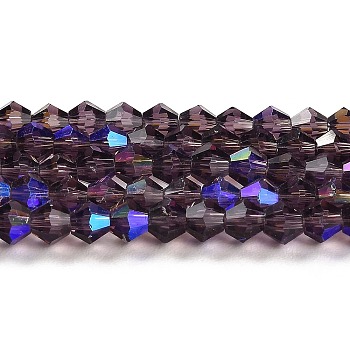 Transparent Electroplate Glass Beads Strands, AB Color Plated, Faceted, Bicone, Violet, 6x6mm, Hole: 1mm, about 45~47pcs/strand, 9.65~9.84 inch(24.5~25cm)