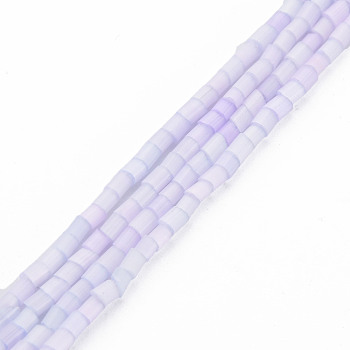 Glass Silk Stain Style Beads Strands, Tube, Lilac, 3.5~5x2~2.5mm, Hole: 1mm, about 90~92pcs/strand, 15.43 inch~15.75 inch(39.2cm~40cm)