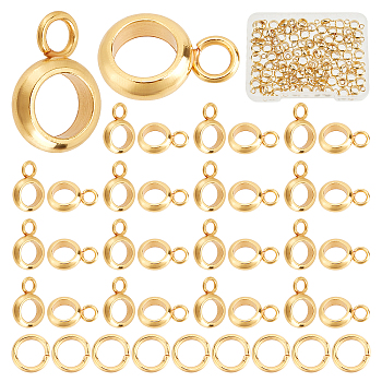 100Pcs 201 Stainless Steel Tube Bails, with 100Pcs Brass Jump Rings, Round Ring, Real 18K Gold Plated, Bail: 9x6x2mm, Hole: 1.8mm, Jump Ring: 4.5x0.7mm