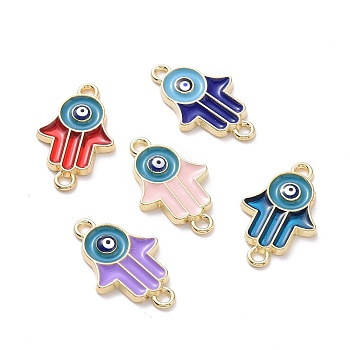 Alloy Enamel Links Connectors, Hamsa Hand/Hand of Miriam with Evil Eye, Mixed Color, Golden, 23.5x14.5x2mm, Hole: 1.8mm