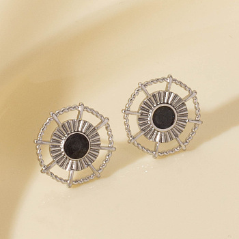 Vintage French Style Stainless Steel Sun Stud Earrings, Platinum, 16mm