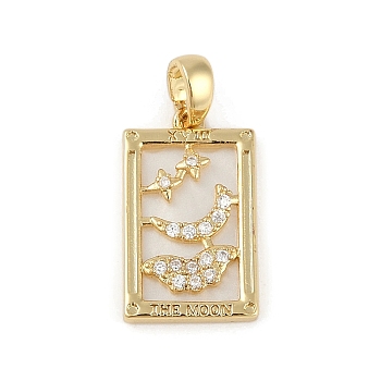 Brass Clear Rhinestone Pendants, Square with Butterfly Moon, Real 18K Gold Plated, 20.5x12x3.5mm, Hole: 5x3.5mm