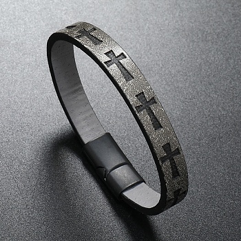 Cross Imitation Leather Flat Cord Bracelet, Light Grey, 8-1/4 inch(21cm)