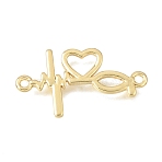 Brass Heart with Jesus Fish Links Connector Charms, Long-Lasting Plated, Cadmium Free & Lead Free, Rack Plating, Golden, 13.5x25x1.5mm, Hole: 1.4mm(KK-C263-27B-G)