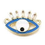Brass Micro Pave Clear Cubic Zirconia Charms, with Blue Enamel, Eye Charms, Long-Lasting Plated, Cadmium Free & Lead Free, Rack Plating, Golden, 13x19.5x2.5mm, Hole: 1.2mm(KK-C263-14G)