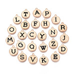 Alloy Enamel Pendants, Flat Round & Letter A~Z, Light Gold, Black, 17.5~18x15x2mm, Hole: 1.6~1.8mm(PALLOY-T094-12A-KCG)
