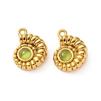 304 Stainless Steel Cat Eye Pendants, Conch Charms, Ion Plating(IP), Long-Lasting Plated, Green Yellow, 17x13x5mm, Hole: 1.4mm(GL-L002-08G-01)