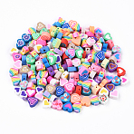 200Pcs Handmade Polymer Clay Beads, Heart, Mixed Color, 9~11x10~11x4~5mm, Hole: 2mm(CLAY-YW0002-20)