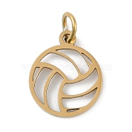 304 Stainless Steel Pendants, with Jump Ring, Laser Cut, Volleyball Charms, Golden, 14x11.5x1mm, Hole: 3.2mm(STAS-L279-030G)