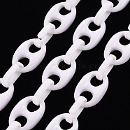 Handmade Opaque Acrylic Coffee Bean Chains, Oval, White, Link: 27x17x9mm, Oval: 18.5x11.5x4.5mm, about 3.28 Feet(1m)/strand(X-CHAC-ZX0001-01K)