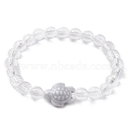 Handmade Porcelain Turtle Stretch Bracelets, 7.5mm Faceted Round Transparent Acrylic Beaded Stretch Bracelets, Clear, Inner Diameter: 2-1/4 inch(5.8cm), Bead: 7.5mm(BJEW-JB10247-05)