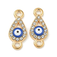 Alloy Blue Enamel Evil Eye Connector Charms, Crystal Rhinestone Links, Golden, Teardrop, 18.5x8x2.5mm, Hole: 1.8mm(ENAM-S003-03H)