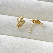 Leaf Shape Brass Stud Earring Finding, with Loops, Golden, 12x7mm(PW-WG61904-01)