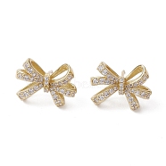 Bowknot Brass Stud Earrings, with Clear Cubic Zirconia, Long-Lasting Plated, Lead Free & Cadmium Free, Real 18K Gold Plated, 14.5x19mm(EJEW-M245-03G)