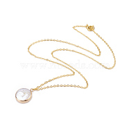 Plated Natural Baroque Pearl Keshi Pearl Beads Necklaces, with Brass Chain, Flat Round, Golden, White, 18.1 inch(46cm)(NJEW-JN02218)