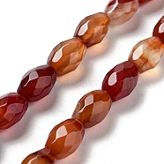 Natural Red Agate Beads Strands, Faceted Rice, 12.5x8mm, Hole: 1.2mm, about 16pcs/strand, 7.68 inch(19.5cm)(G-P520-C21-01)