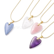 Heart Natural Gemstone Pendant Necklaces, Brass Snake Chain Necklace for Women, 17.52 inch(44.5cm)(NJEW-JN04092)