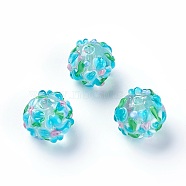 Handmade Bumpy Lampwork Beads, Round, Turquoise, 14~15mm, Hole: 1.5~1.6mm(LAMP-E021-07A)