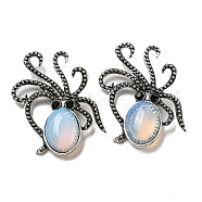 Opalite Octopus Brooch, Alloy Pave Jet Rhinestone Sea Animal Pins, Antique Silver, 52.5~53x36.5x8~9mm, Hole: 7x4mm(G-Z050-01H)