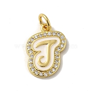 Brass Micro Pave Cubic Zirconia Pendants, with Jump Rings, Real 18K Gold Plated, Letter J, 19x13.5x2mm, Hole: 3.8mm(KK-K354-02G-J)