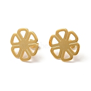 201 Stainless Steel Stud Earring Findings, with 304 Stainless Steel Pin & Hole & Friction Ear Nuts, Flower, Real 24K Gold Plated, 17x18mm, Hole: 4x3.5mm, Pin: 0.7mm(STAS-D244-30G)