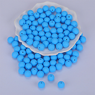Round Silicone Focal Beads, Chewing Beads For Teethers, DIY Nursing Necklaces Making, Cornflower Blue, 15mm, Hole: 2mm(SI-JX0046A-14)