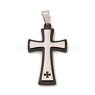 304 Stainless Steel Pendants, Cross Charm, Religion, Black & Stainless Steel Color, 42x25x3.5mm, Hole: 4.6x7.8mm(STAS-Z080-12B)