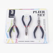 45# Carbon Steel DIY Jewelry Tool Sets: Round Nose Pliers, Wire Cutter Pliers and Side Cutting Pliers, Platinum, Black, 315x70x10mm, 3pcs/set(PT-R007-07)