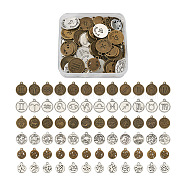 6 Sets 6 Style Tibetan Style Alloy Pendants, Flat Round with 12 Constellations, Antique Bronze & Antique Silver, 1pc/constellation, 12pcs/set, 1 set/style(FIND-PJ0001-07)
