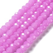 Baking Painted Imitation Jade Glass Bead Strands, Faceted Rondelle, Violet, 10x8mm, Hole: 1mm, about 63~65pcs/strand, 18.90''(48~50cm)(DGLA-A034-J10mm-A44)