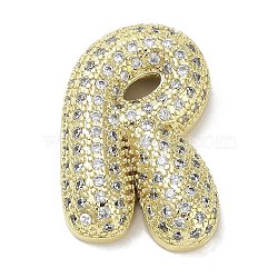 Rack Plating Brass Micro Pave Clear Cubic Zirconia Pendants, Lead Free & Cadmium Free, Long-Lasting Plated, Letter R, 24.5x16.5x6mm, Hole: 4mm(KK-R163-05R-G)