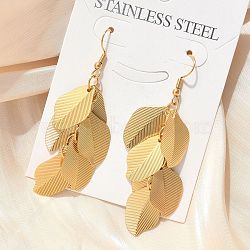 304 Stainless Steel Dangle Earrings, Ion Plating(IP), Leaf, Golden, 59x28mm(EJEW-S253-09G)