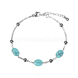 Real 18K Gold Plated Stainless Steel Synthetic Turquoise Handmade Chain Bracelets for Women(FW1421-4)