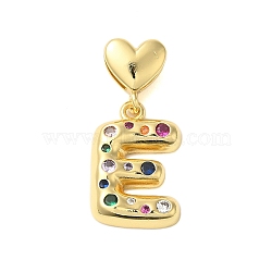 Rack Plating Brass Micro Pave Clear Cubic Zirconia Perdants, Cadmium Free & Lead Free, Long-Lasting Plated, Real 18K Gold Plated, Letter E, 31mm, Pendant: 21x14x4mm, Hole: 6x3mm(KK-C067-12G-E)