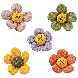 10Pcs 5 Colors Sunflower Cotton Pins, Platinum Iron Brooches for Backpack Clothes, Mixed Color, 55x54.5mm, 2pcs/color(JEWB-CJ0001-71)