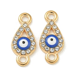 Alloy Blue Enamel Evil Eye Connector Charms, Crystal Rhinestone Links, Golden, Teardrop, 18.5x8x2.5mm, Hole: 1.8mm(ENAM-S003-03H)