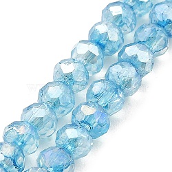 Spray Painted Imitation Jade Glass Beads Strands, AB Color Plated, Faceted, Round, Deep Sky Blue, 4x3.5mm, Hole: 1mm, about 135pcs/strand, 18.90''(48cm)(GLAA-P058-01A-02)
