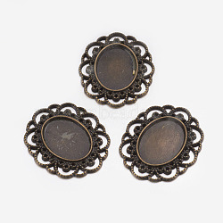 Tibetan Style Cabochon Setting, Oval, Antique Bronze, Lead Free and Cadmium Free, 42x34.5x3.5mm, Hole: 1mm, Tray: 24x17.5mm, about 120pcs/1000g(TIBEP-EA079YKG-AB-LF)
