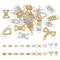 Pandahall 20Pcs 20 Styles Alloy Crystal Rhinestone Connector Charms, for Shoes Decor, Mixed Shapes, Mixed Color, 16.5~36x11.5~32.5x2.7~6mm, Hole: 3.6~9.5x4~10mm, 1pc/style(DIY-TA0005-28)
