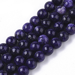 Natural Charoite Beads Strands, Dyed, Round, 6mm, Hole: 1mm, about 65pcs/strand, 14.96 inch(38cm)(G-S150-57-6mm)