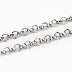 304 Stainless Steel Rolo Chains, Belcher Chains, Unwelded, Stainless Steel Color, 4x1mm(CHS-L001-28-4mm)